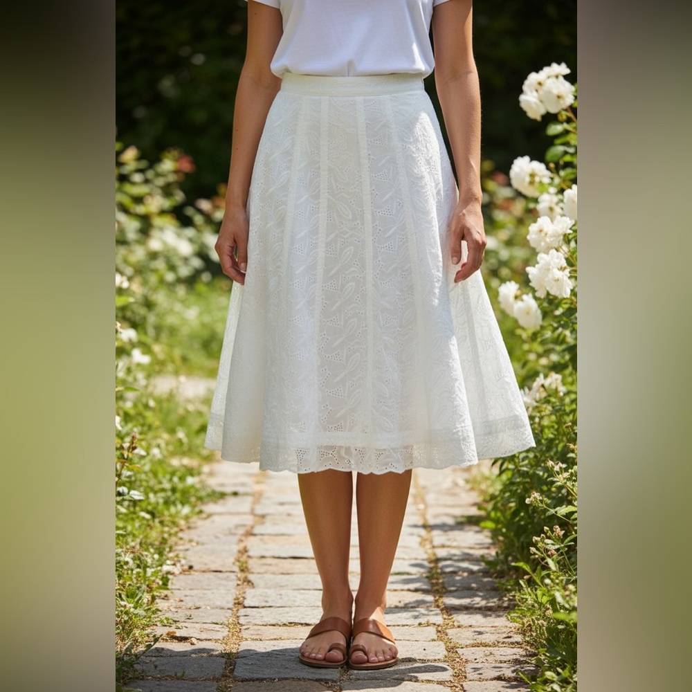 Nygard Collection skirt Womens Size 10 White embroidery Lined 100% Cotton